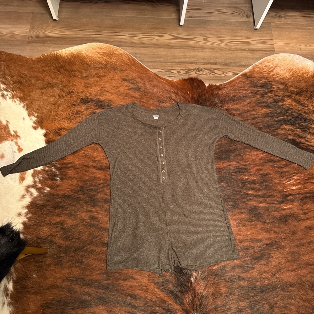 Aerie Dark Green Ribbed Knit Romper